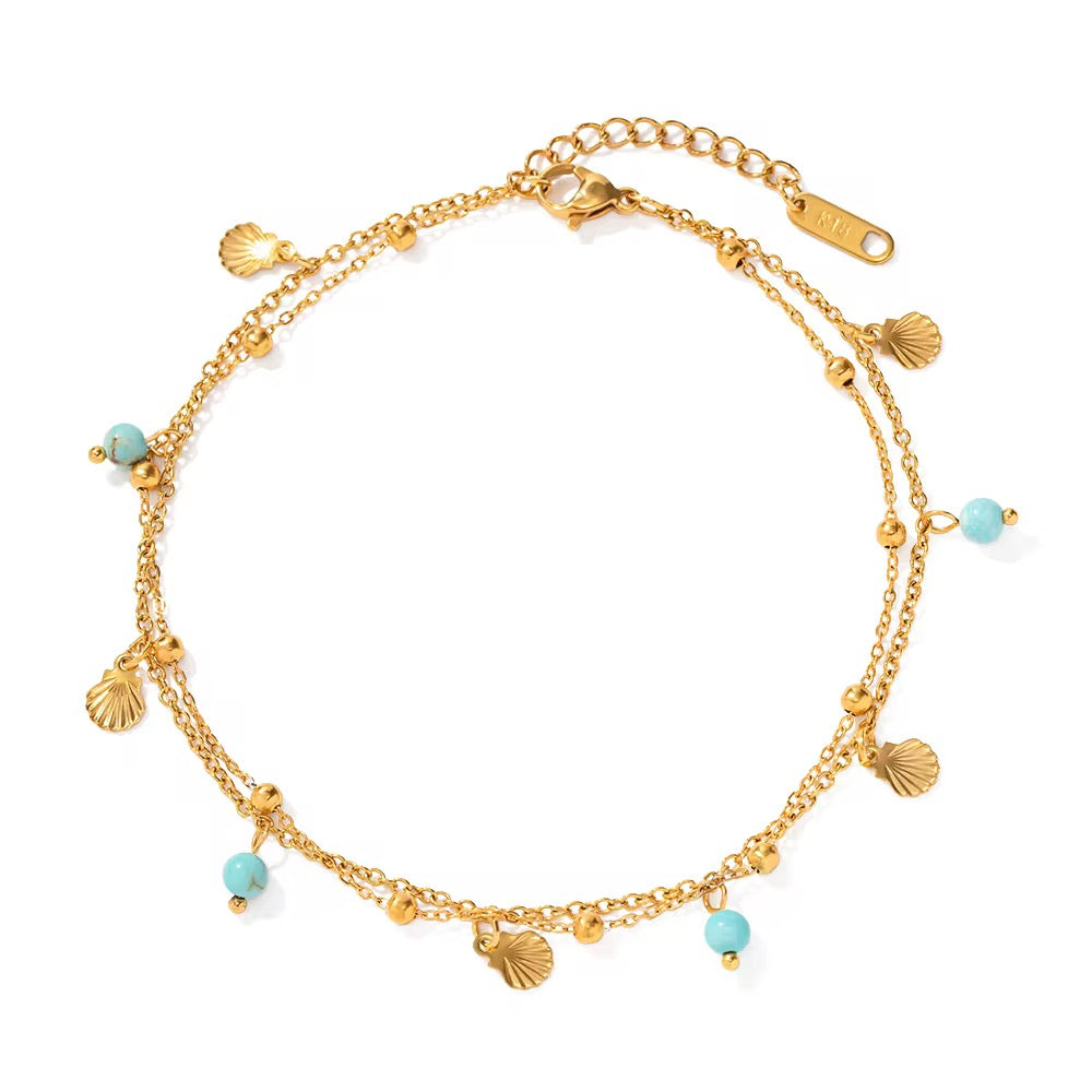 Dual Chain Blue Anklet