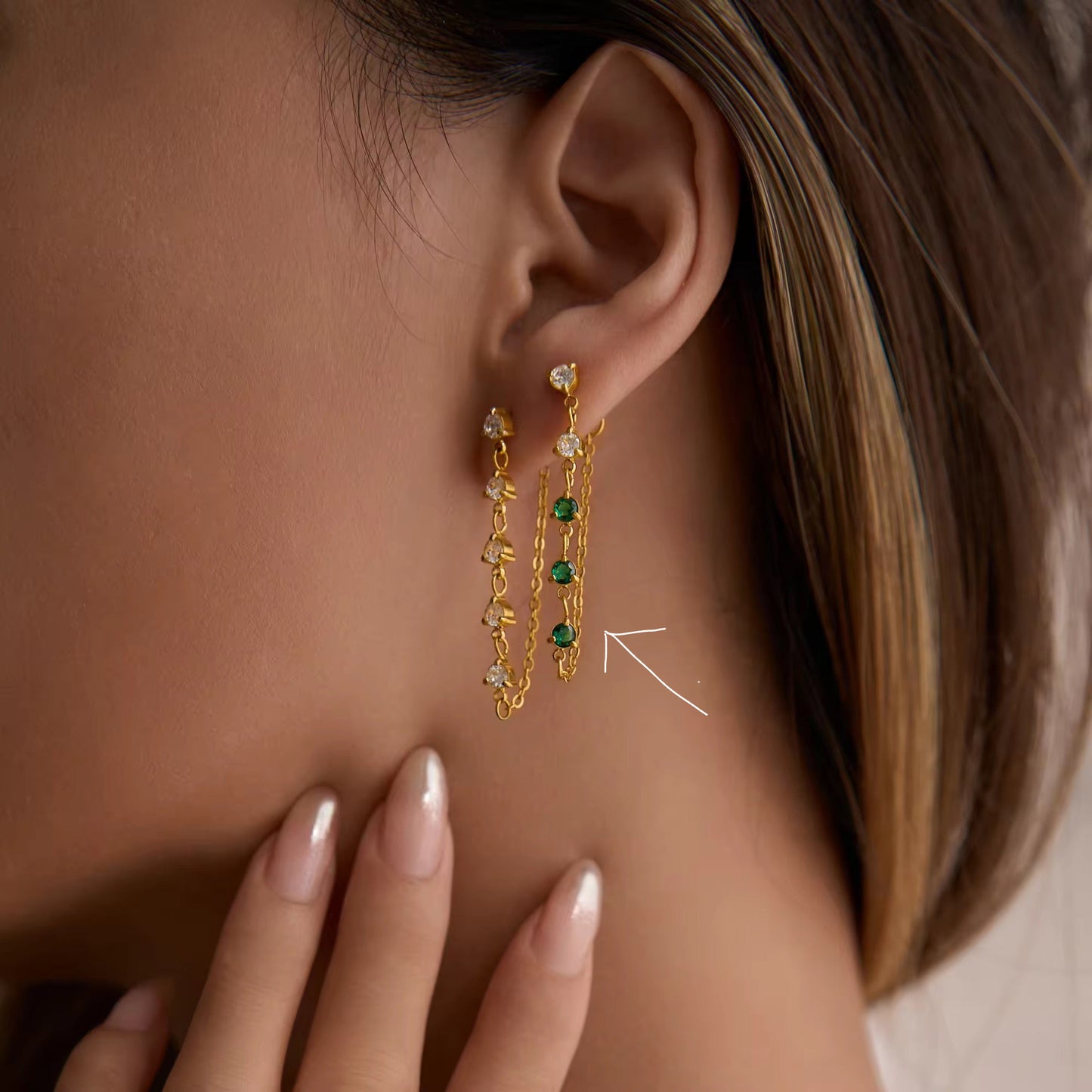 Green Chain Earrings