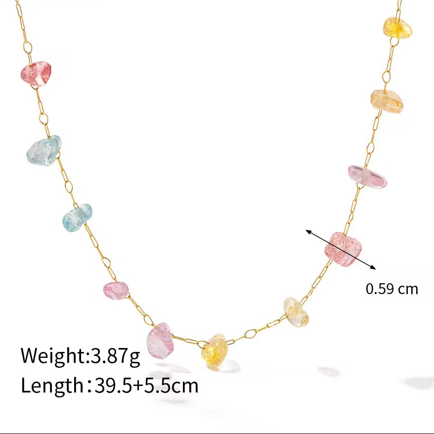 Necklace with multicolored beads on a white background