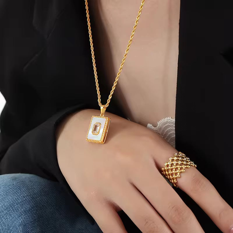 Vintage Square Necklace- White