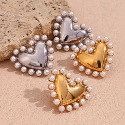 Heart Pearl Studs