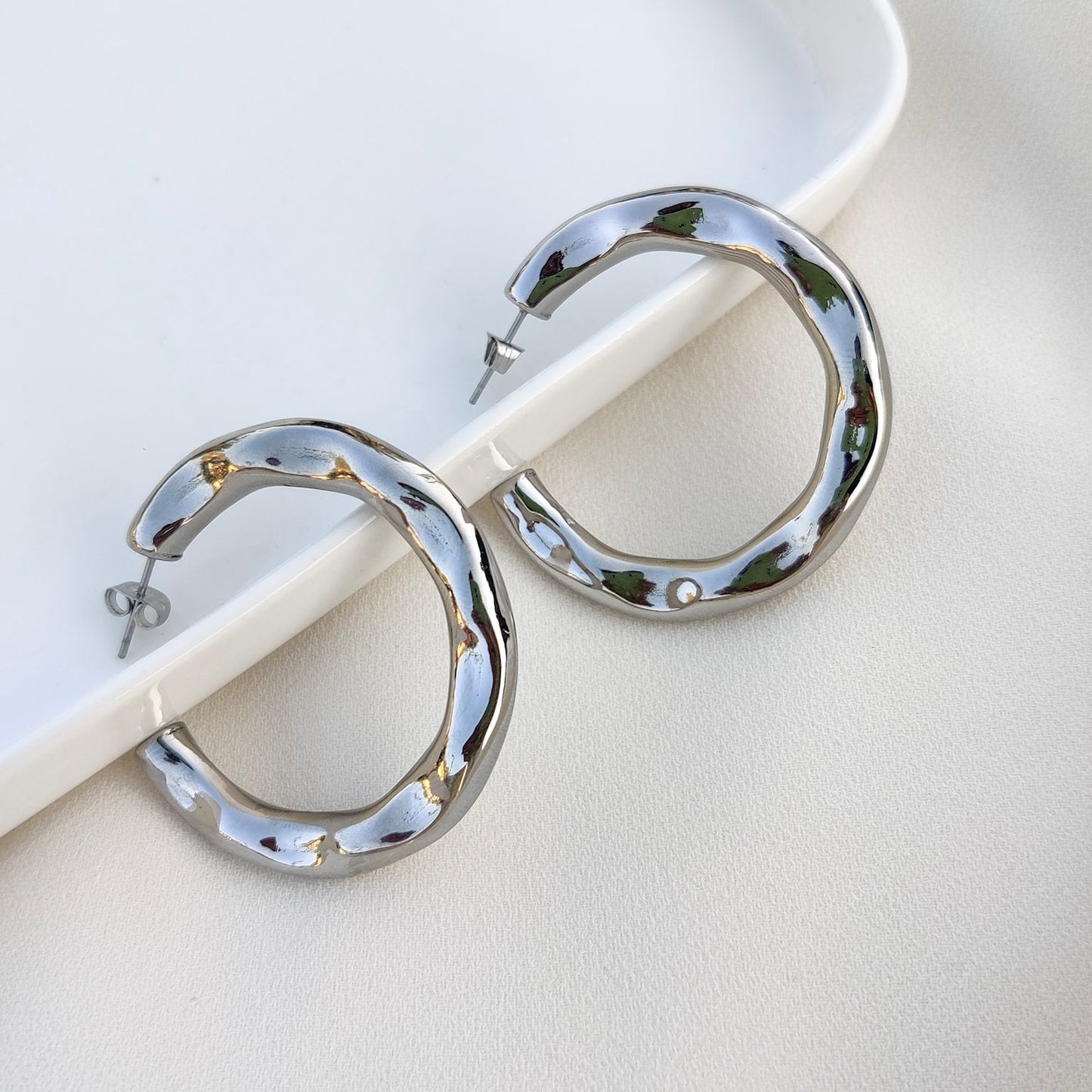 Hammered Hoops Silver