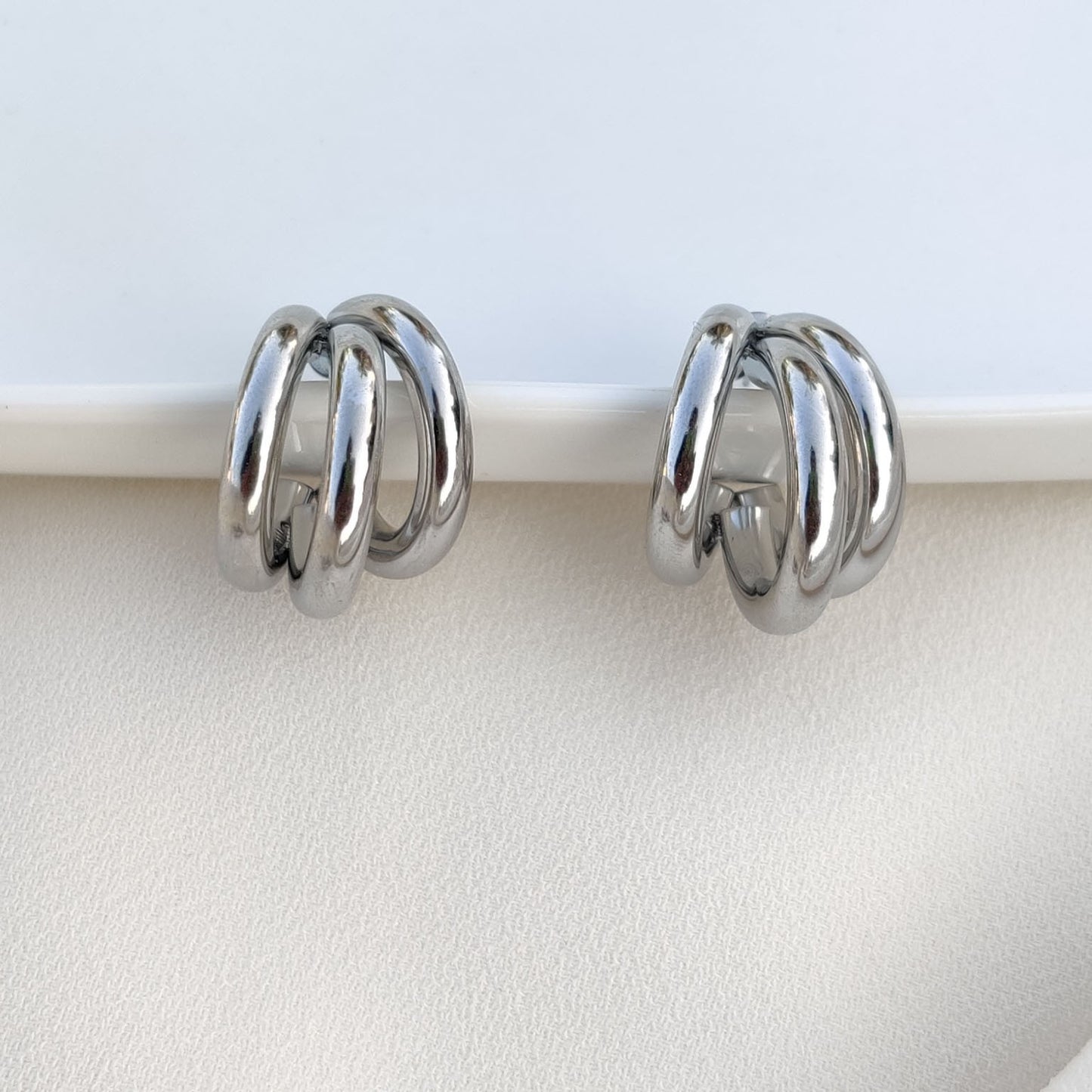 Triple Hoop Earrings Silver