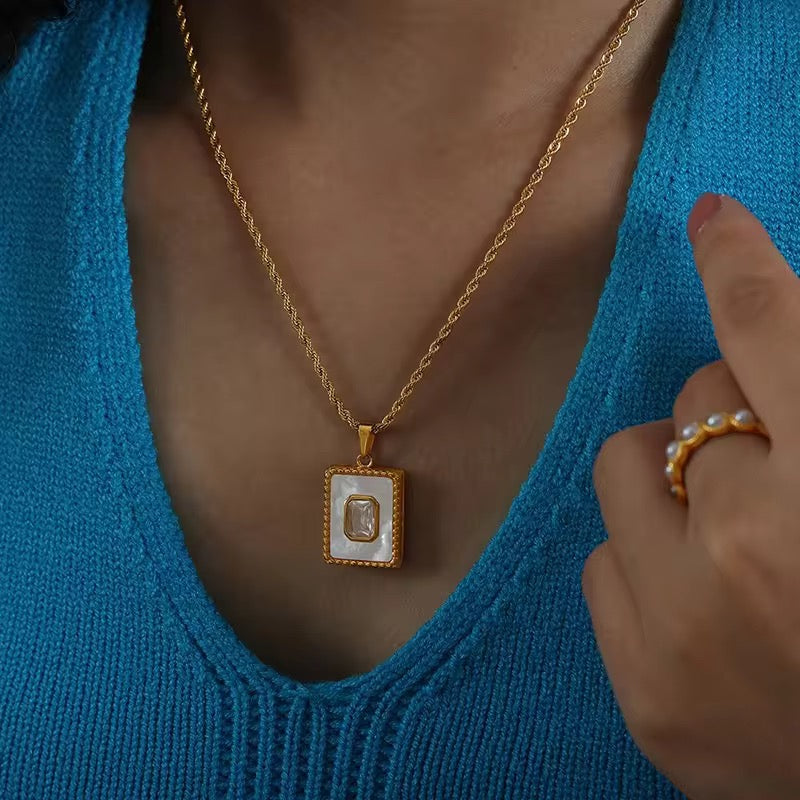 Vintage Square Necklace- White