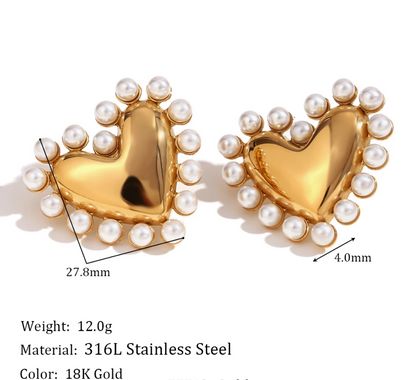 Heart Pearl Studs
