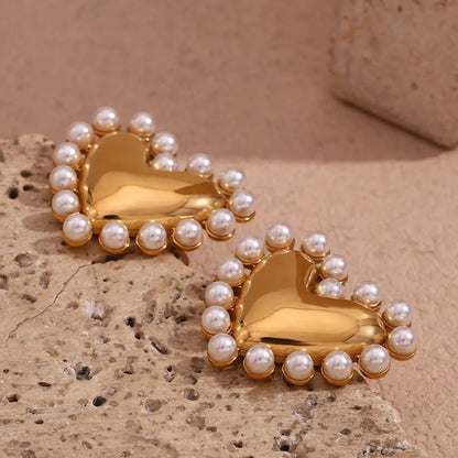 Heart Pearl Studs