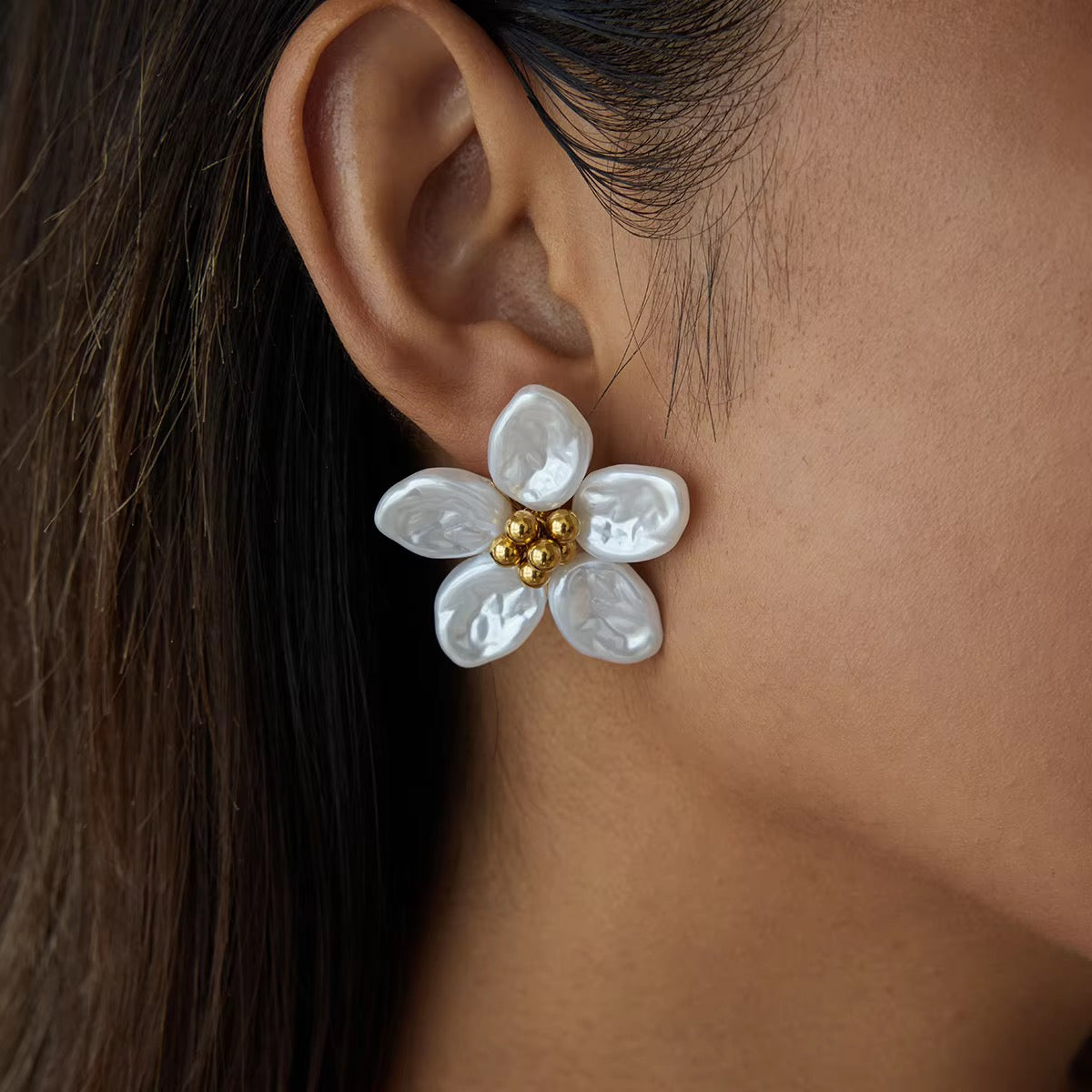 Pearl Petal Statement Earrings