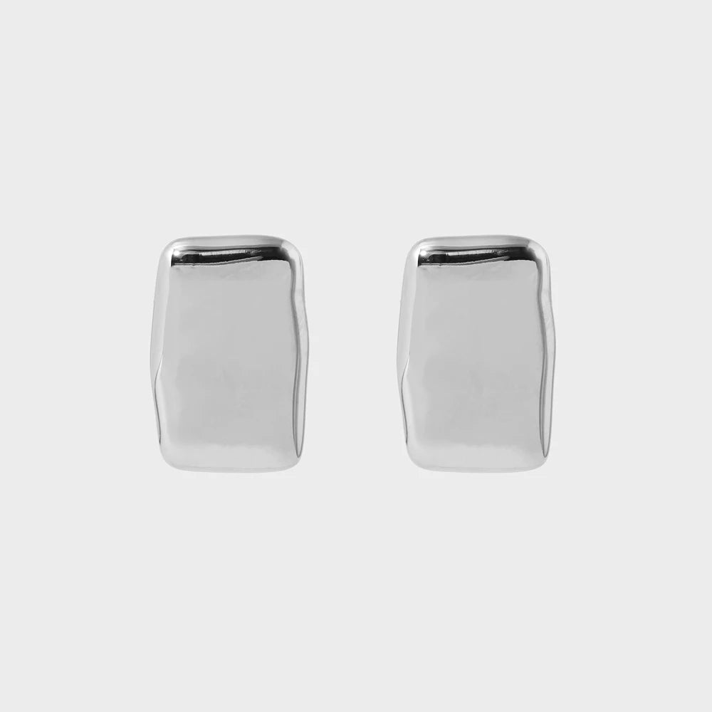 Oversized Rectangle Studs-Silver