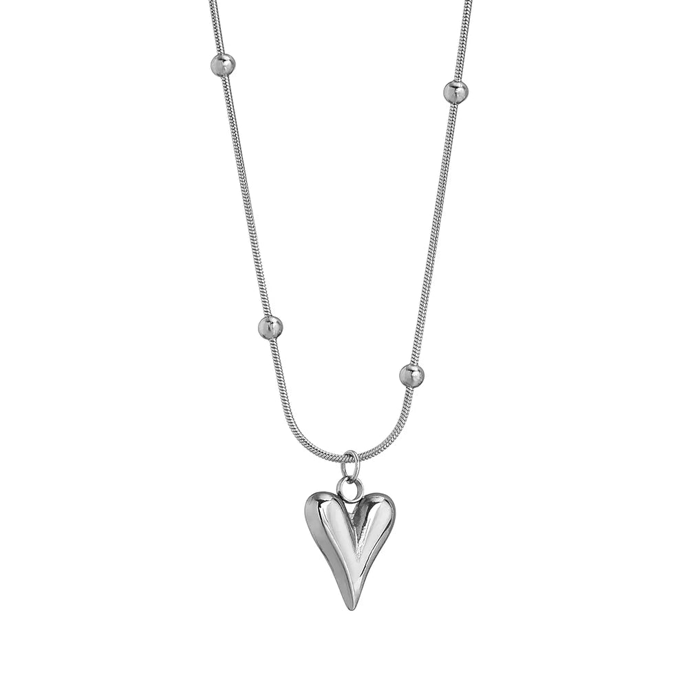 Elongated Heart Necklace- Silver