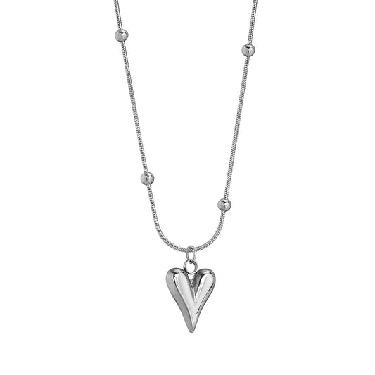 Elongated Heart Necklace- Silver