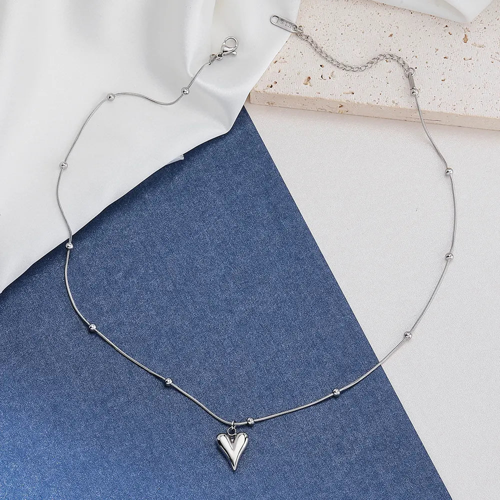 Elongated Heart Necklace- Silver