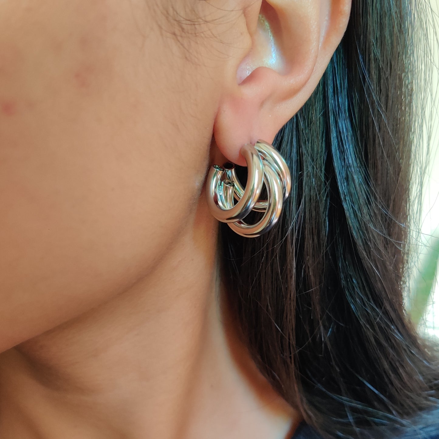 Triple Hoop Earrings Silver