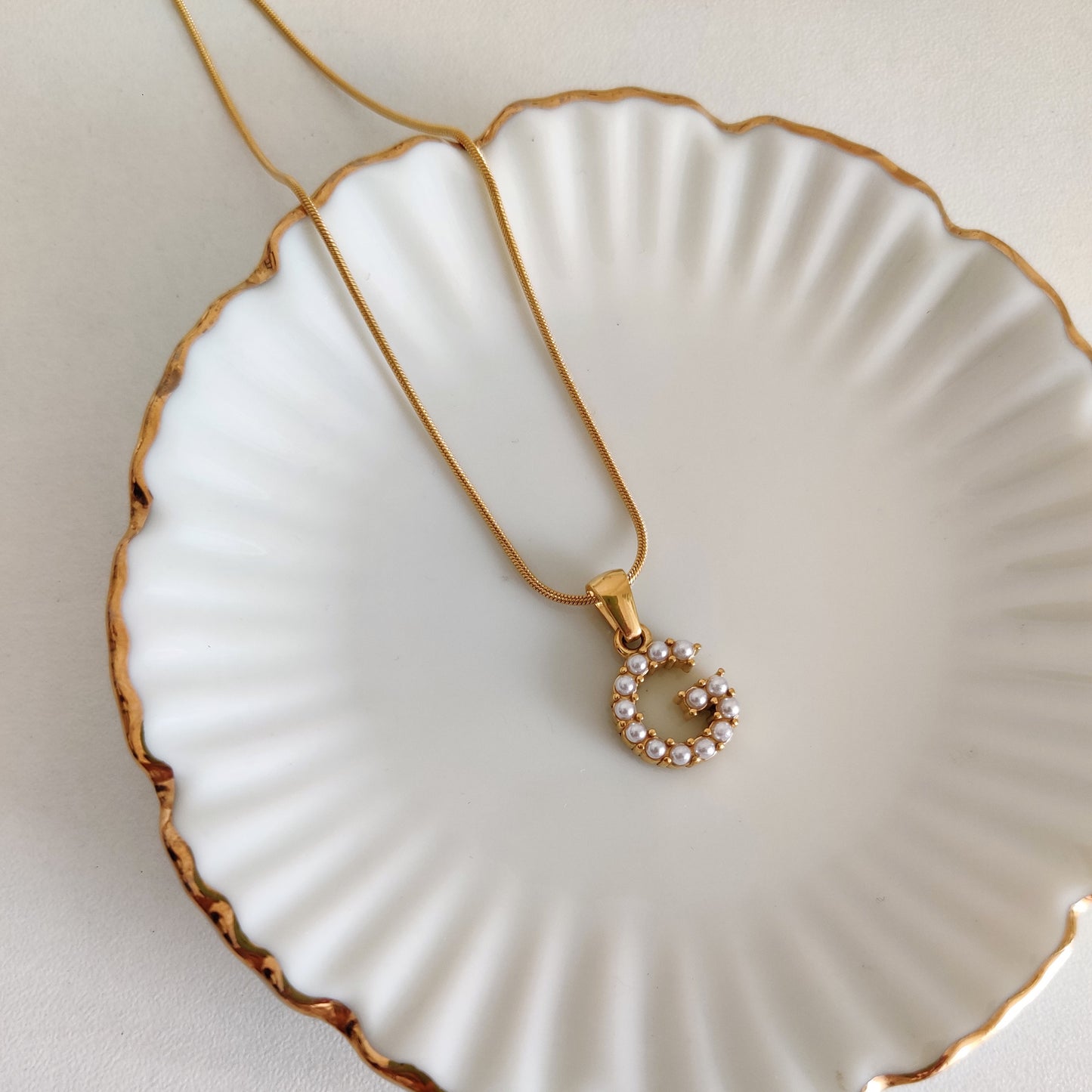 Initial Necklace-Pearl Pendant