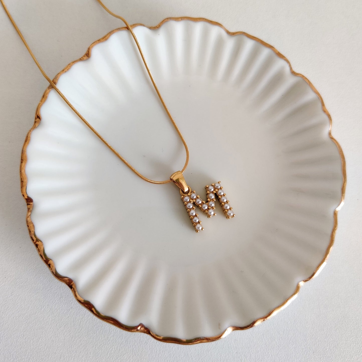 Initial Necklace-Pearl Pendant